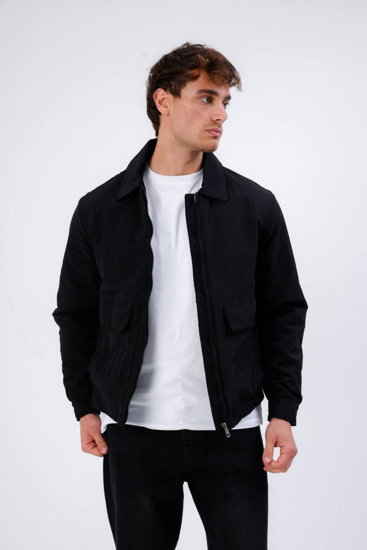 Wholesale Men Black Zippered Jacket With Pocket Detail 739171