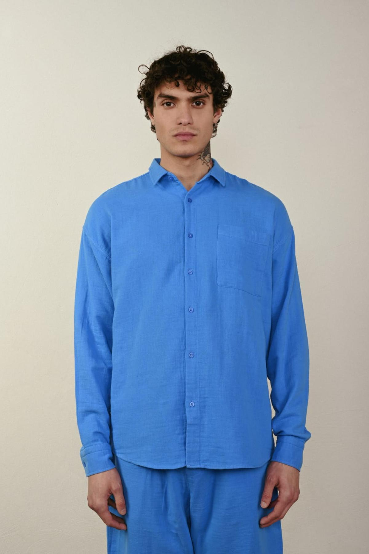 Wholesale Men Blue Long-Sleeve Shirt 739151