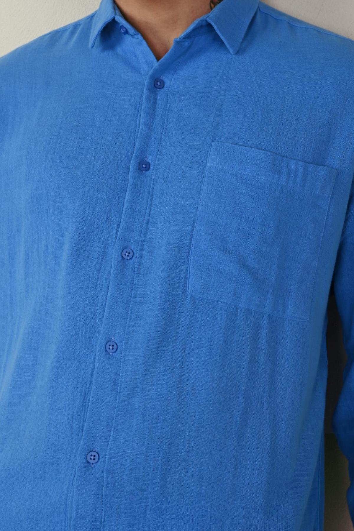 Wholesale Men Blue Long-Sleeve Shirt 739151