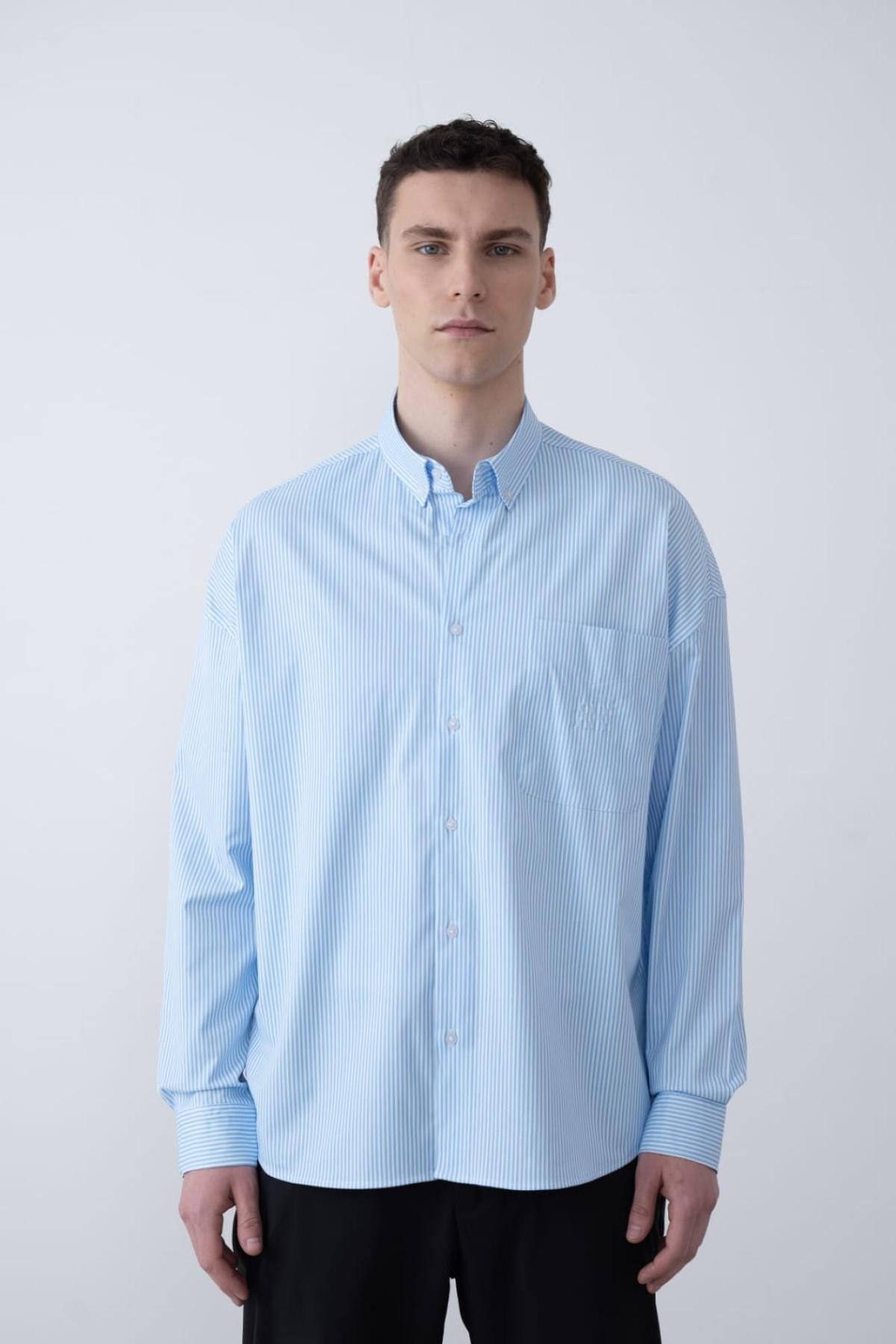 Wholesale Men Blue Long-Sleeve Shirt 739089