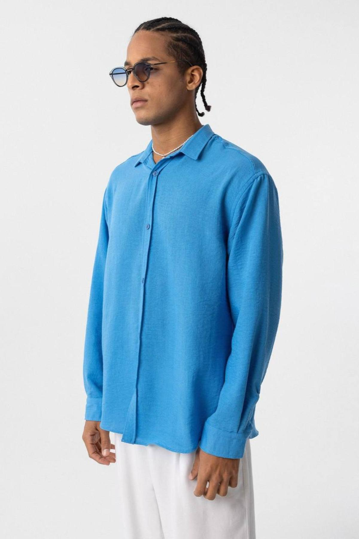 Wholesale Men Blue Oversize Shirt 731267
