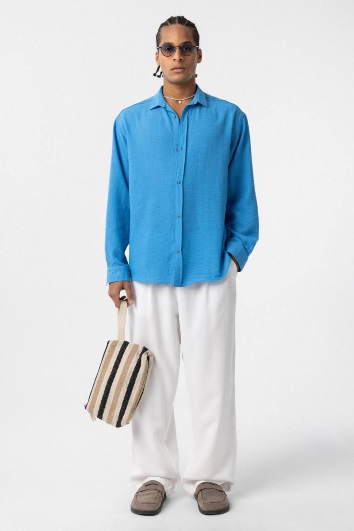 Wholesale Men Blue Oversize Shirt 731267