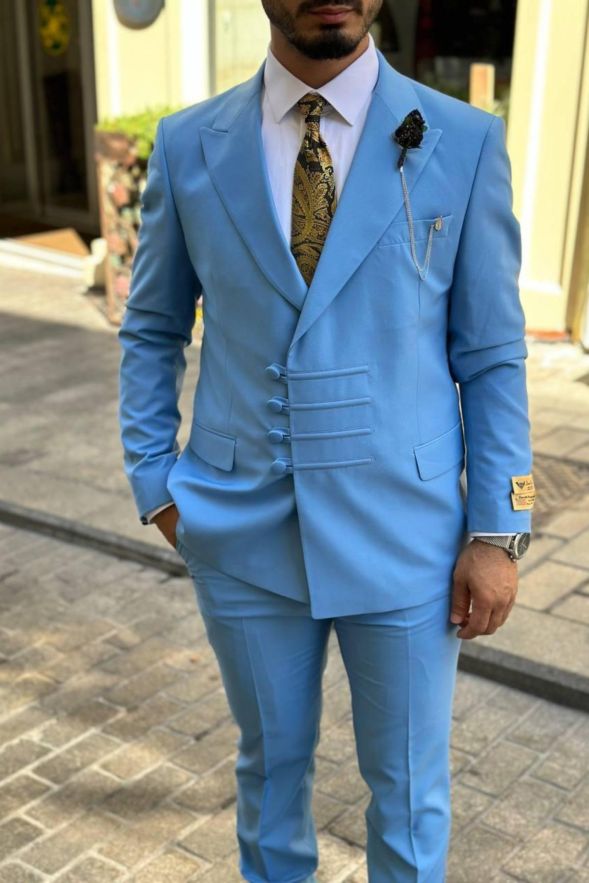 Wholesale Men Blue Two-Piece Suit 739051