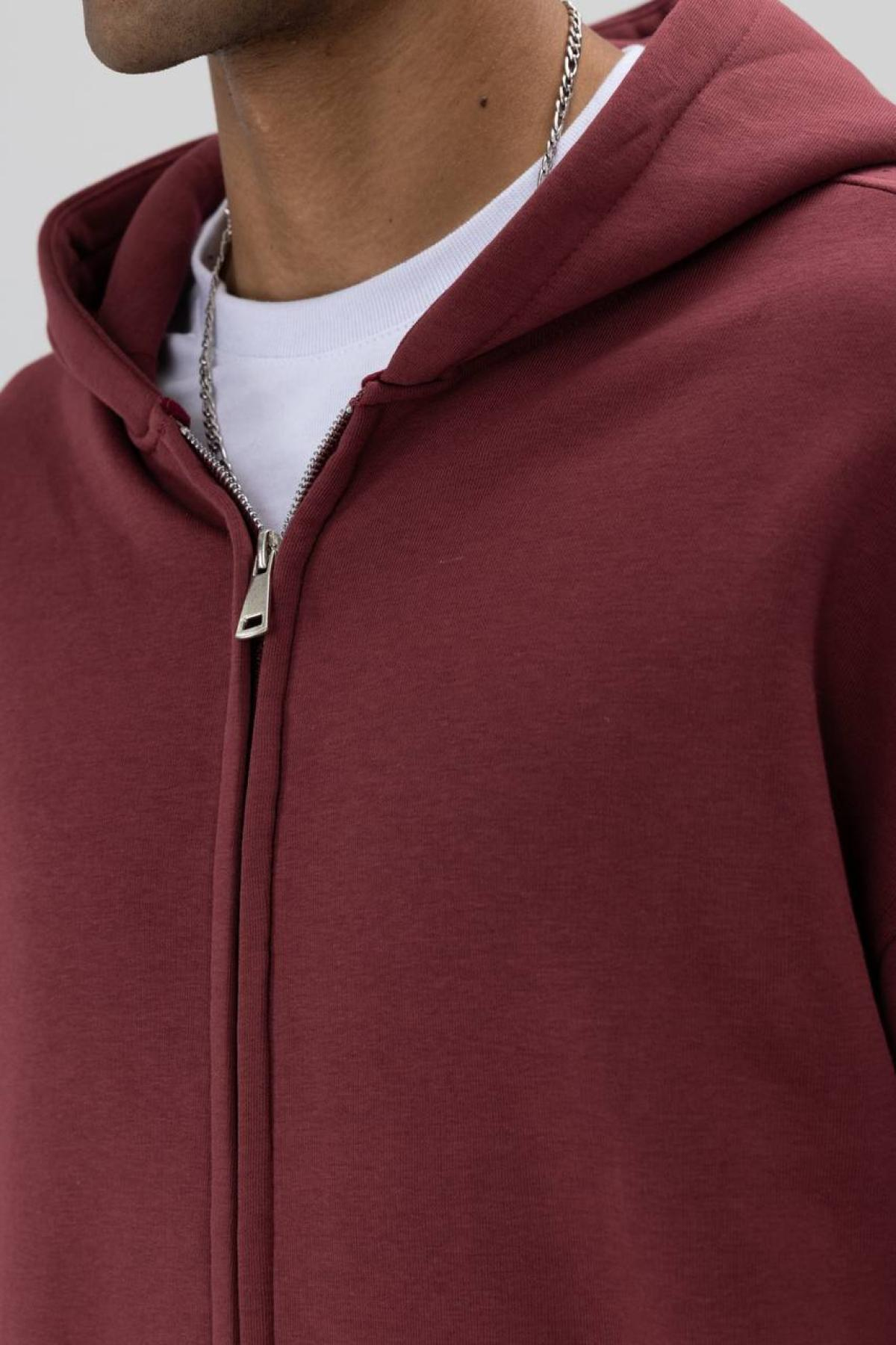 Wholesale Men Bordeaux Zip-Up Hoodie 739106