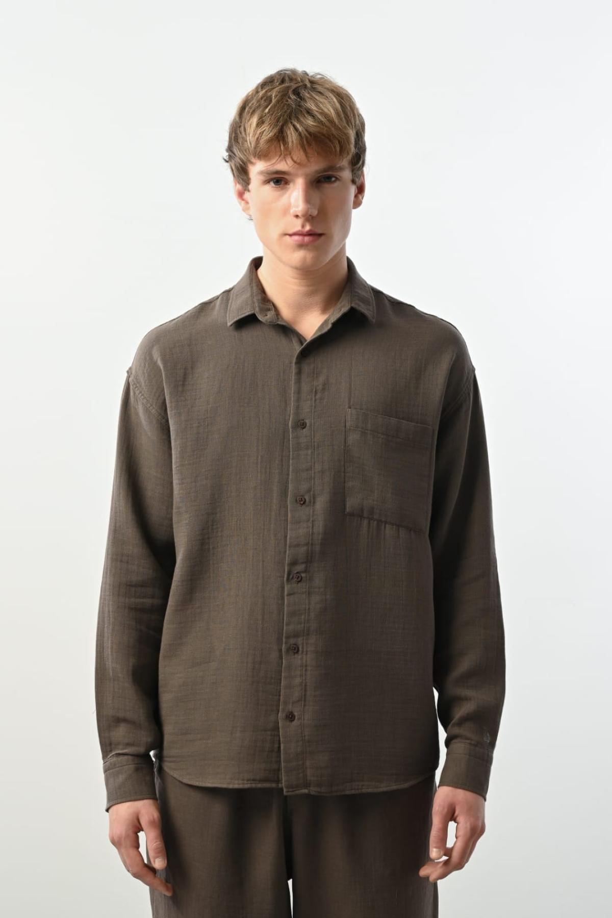 Wholesale Men Brown Long-Sleeve Shirt 739154