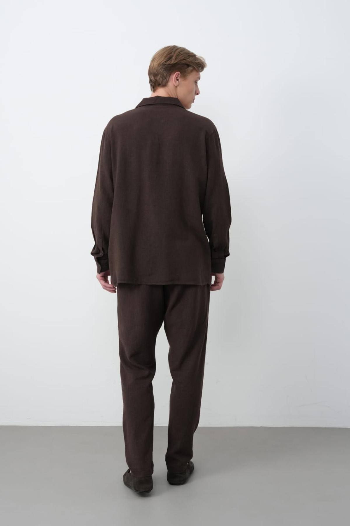 Wholesale Men Brown Long-Sleeve Shirt 739084