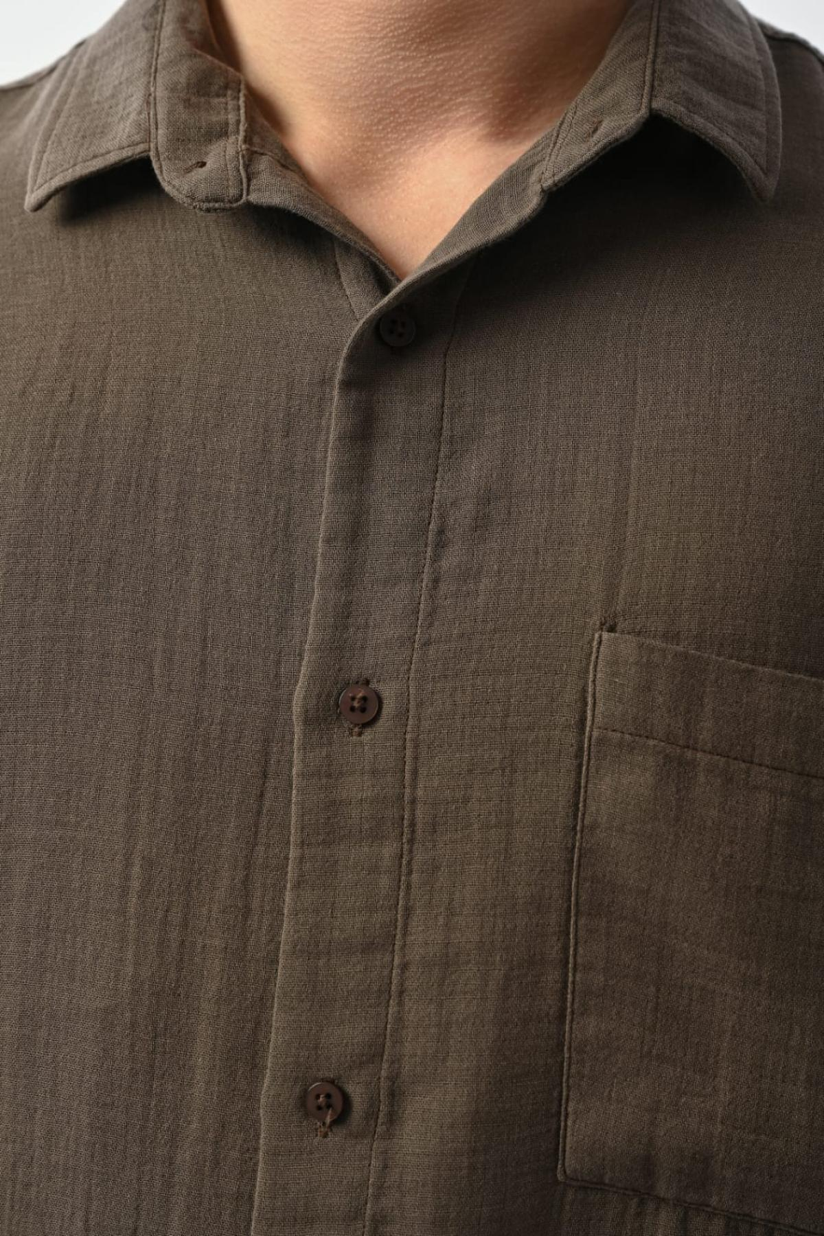 Wholesale Men Brown Long-Sleeve Shirt 739154
