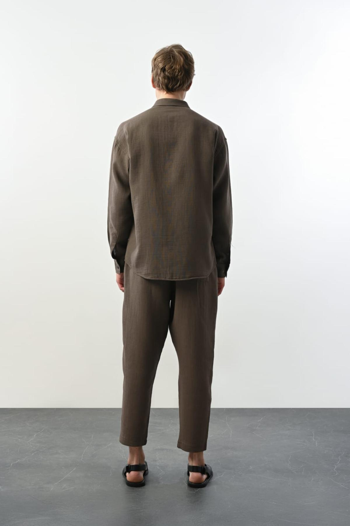 Wholesale Men Brown Long-Sleeve Shirt 739154