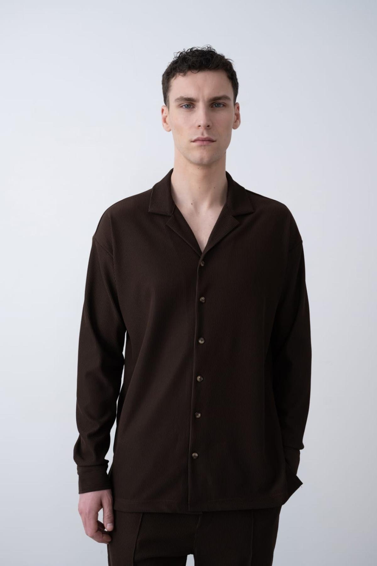 Wholesale Men Brown Long-Sleeve Shirt 739097