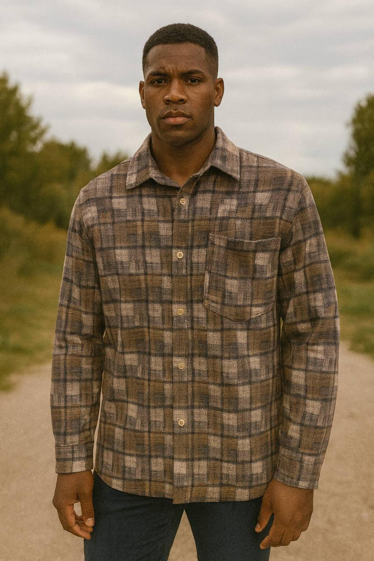 Wholesale Men Brown Plaid Shirt 738260