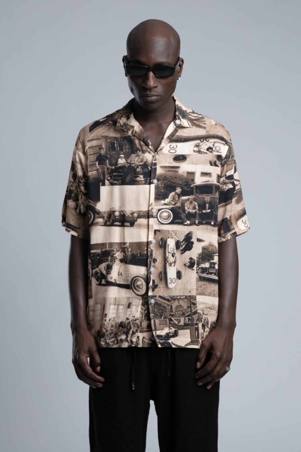 Wholesale Men Brown Printed Short Sleeve Shirt 729985