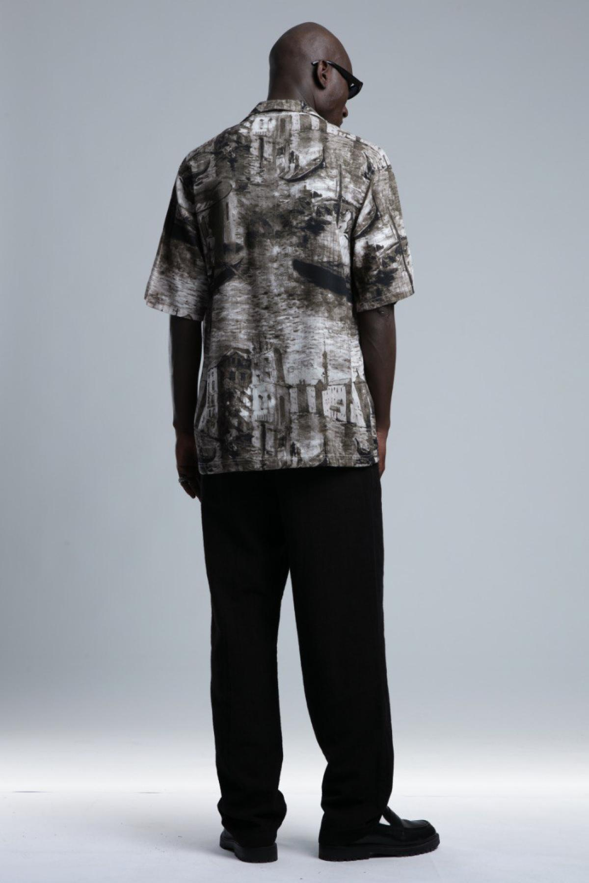 Wholesale Men Brown Printed Short Sleeve Shirt 729979