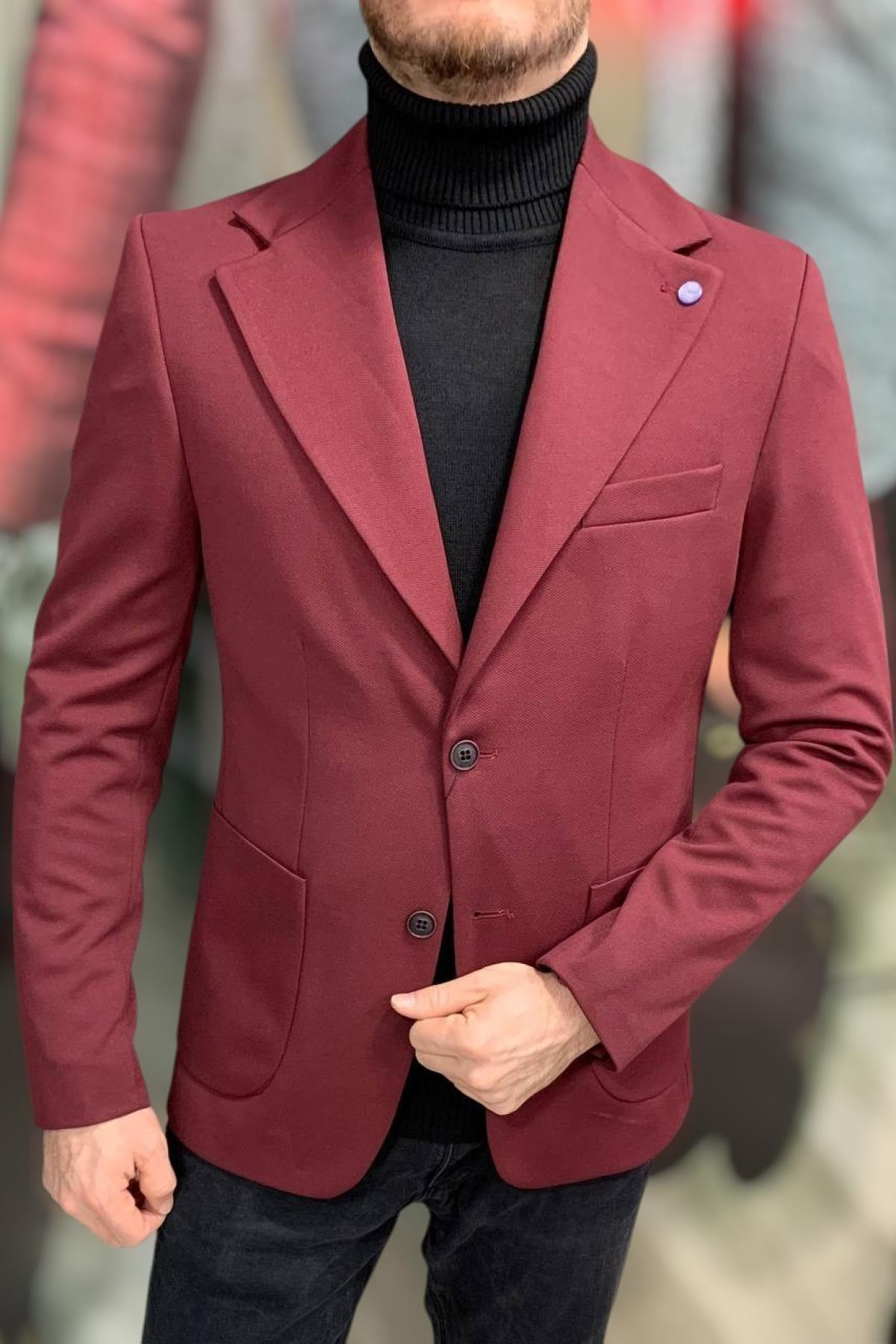 Wholesale Men Burgundy Single Breasted Blazer Jacket 720209