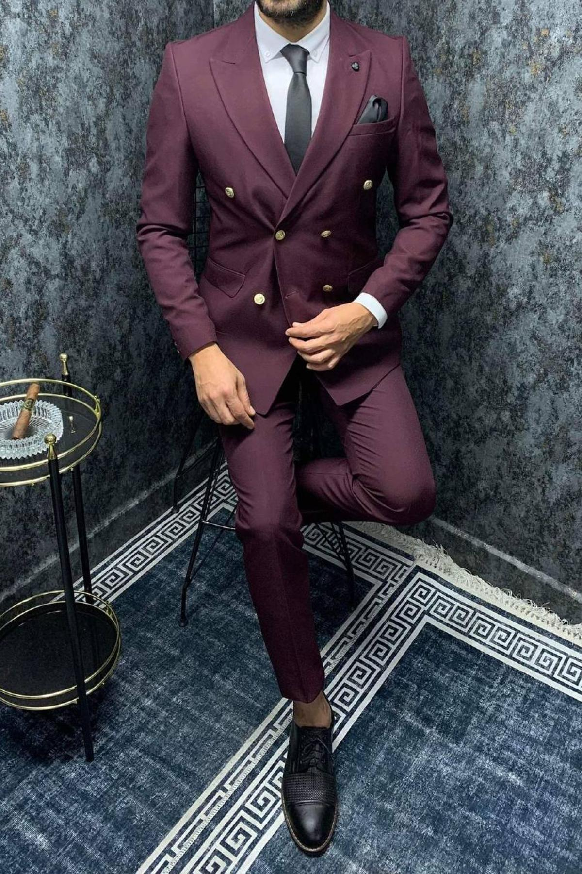 Wholesale Men Burgundy Two Piece Suits Blazer and Trousers 709001