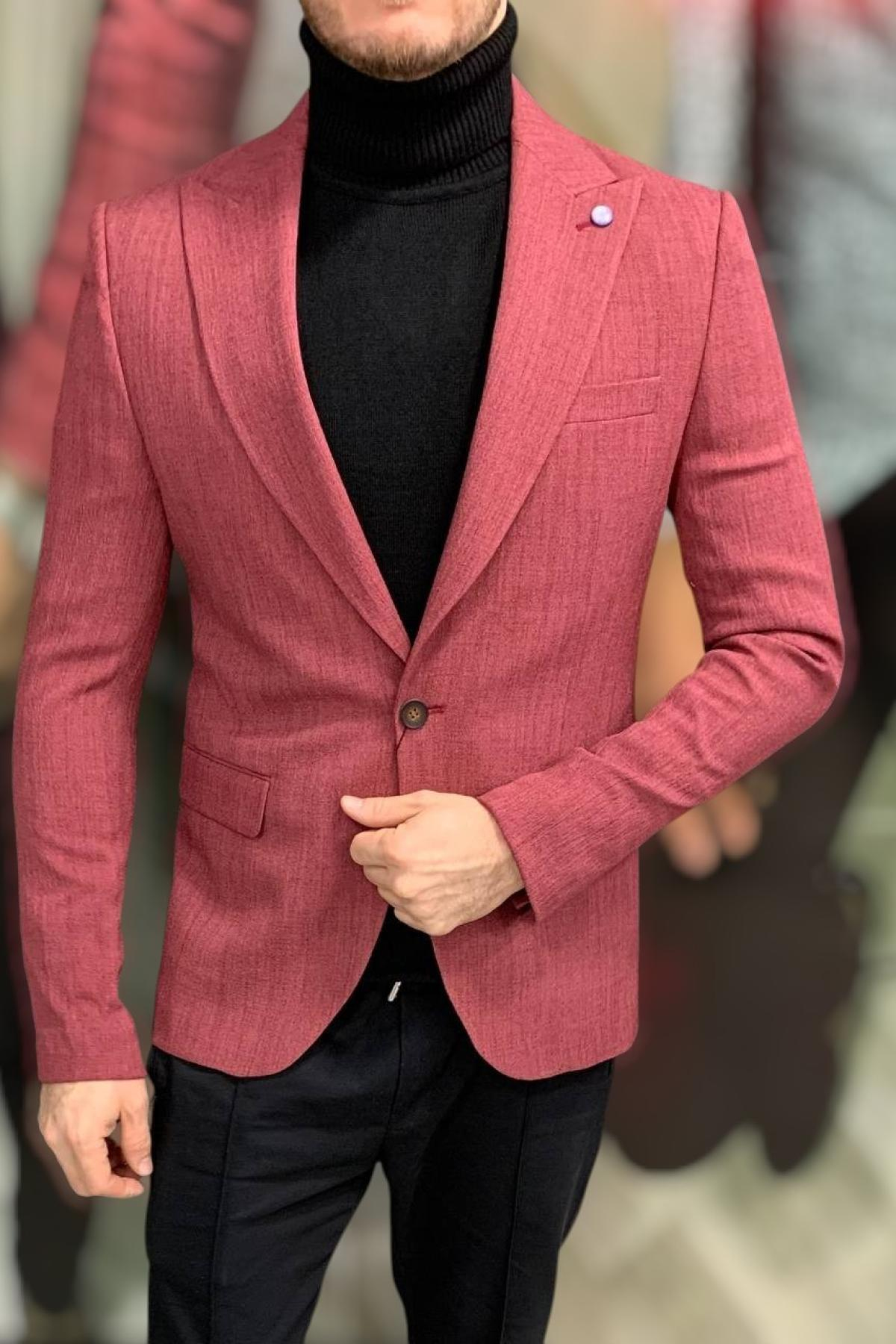 Wholesale Men Carmine Red Single Breasted Blazer Jacket 720105