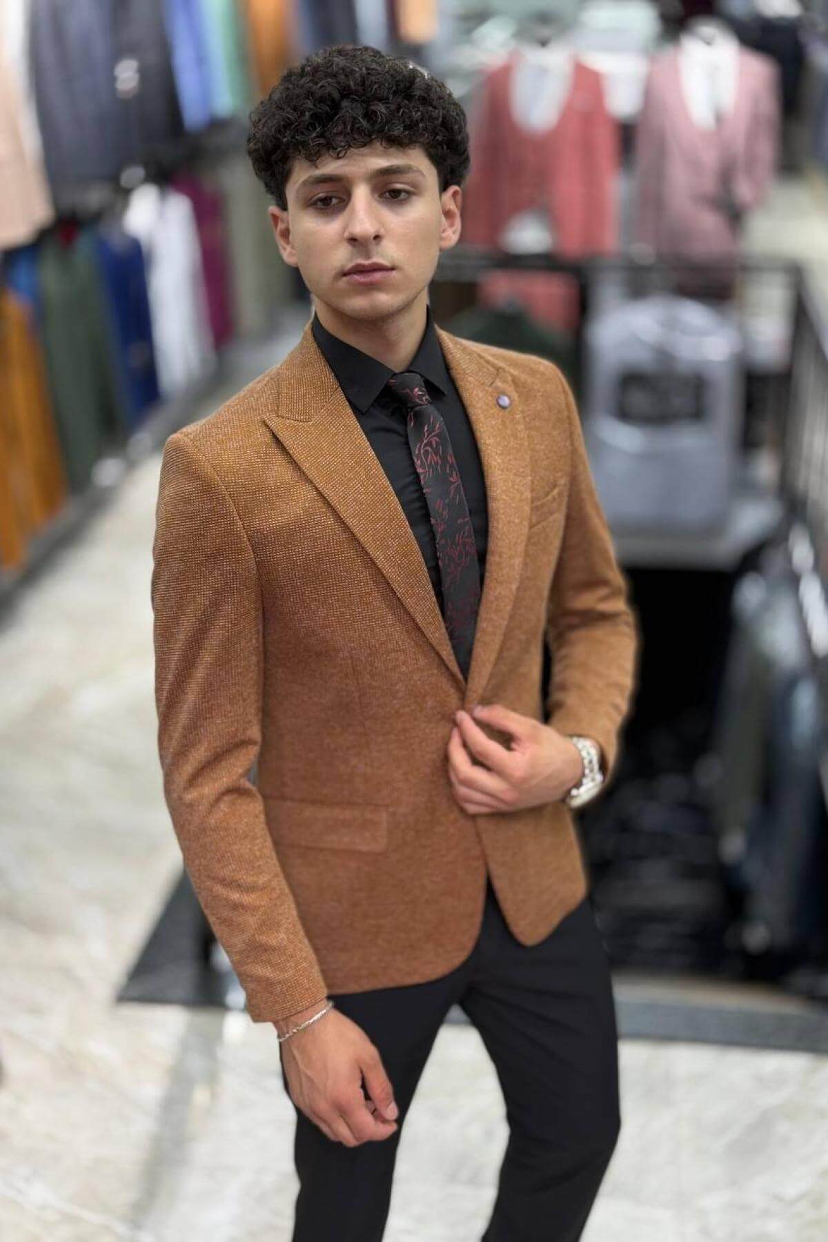 Wholesale Men Coffee Brown Melange Blazer 738041