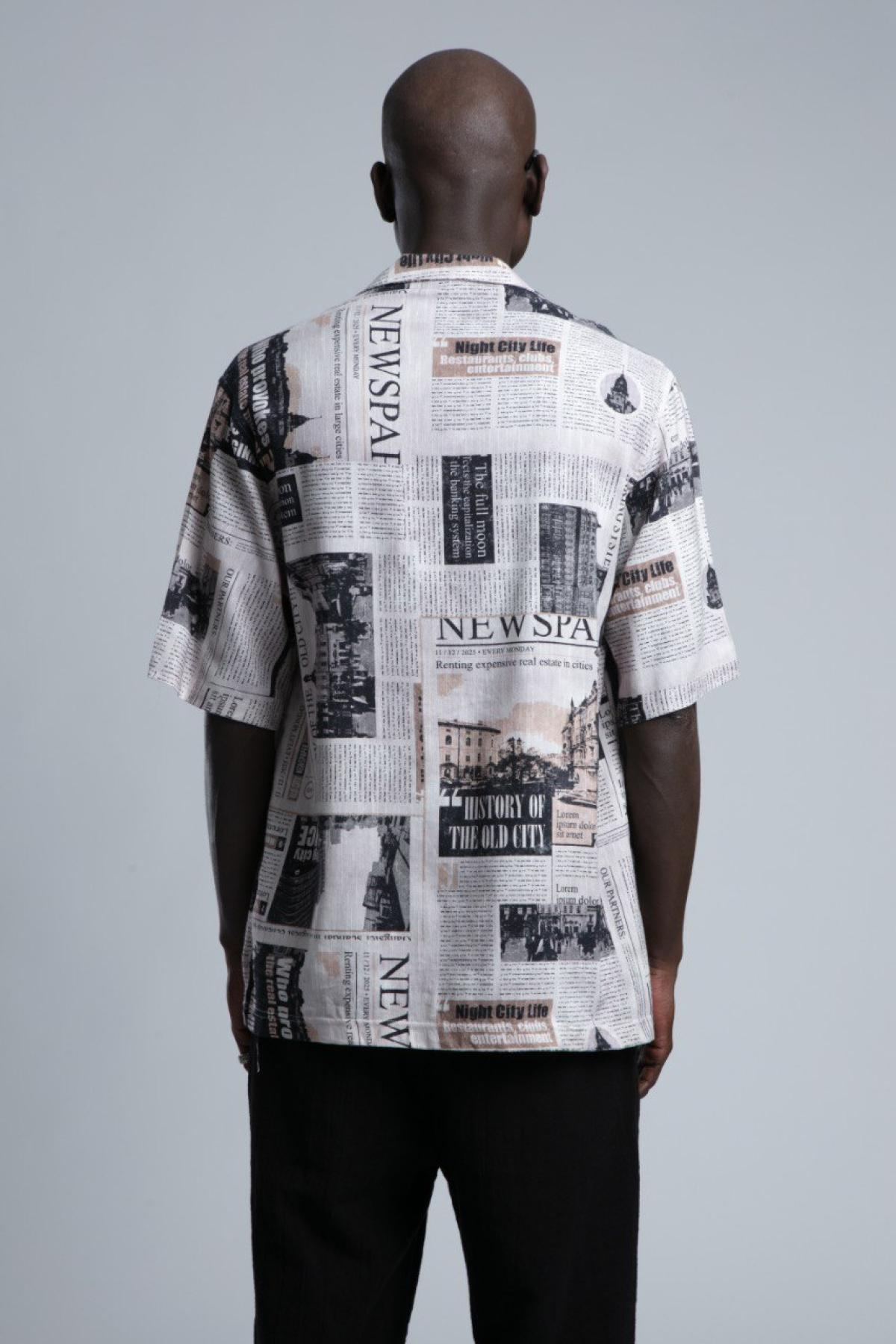 Wholesale Men Cream Printed Short Sleeve Shirt 729981