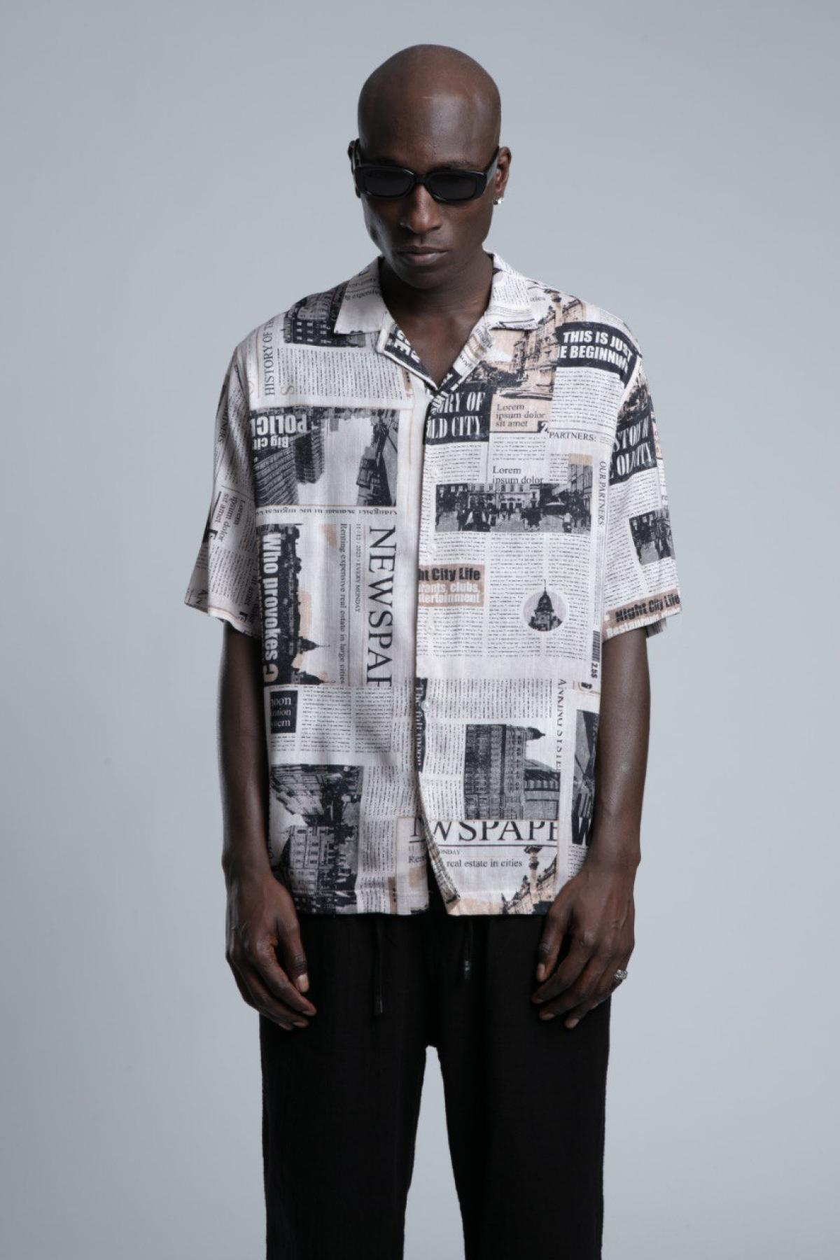 Wholesale Men Cream Printed Short Sleeve Shirt 729981