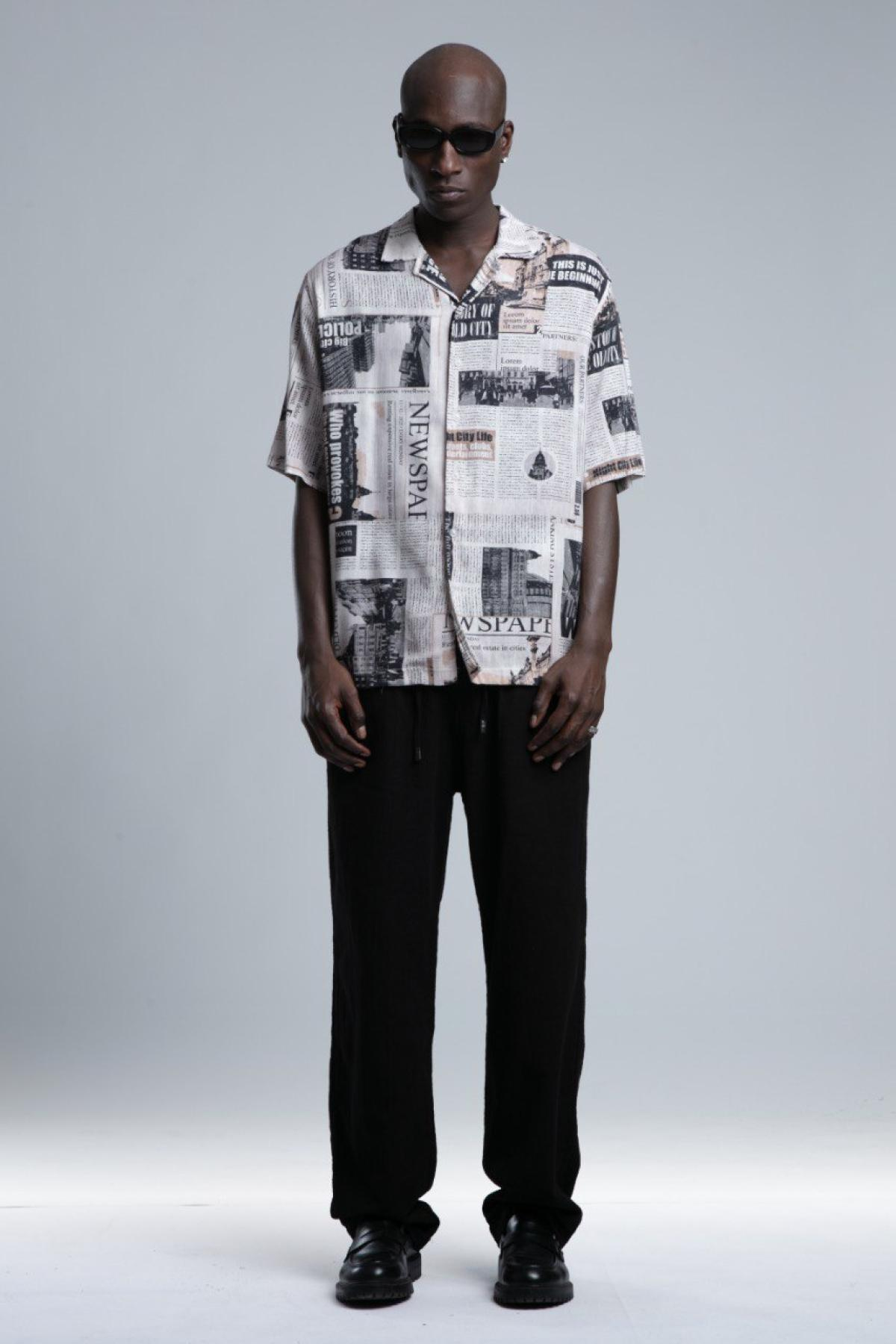 Wholesale Men Cream Printed Short Sleeve Shirt 729981