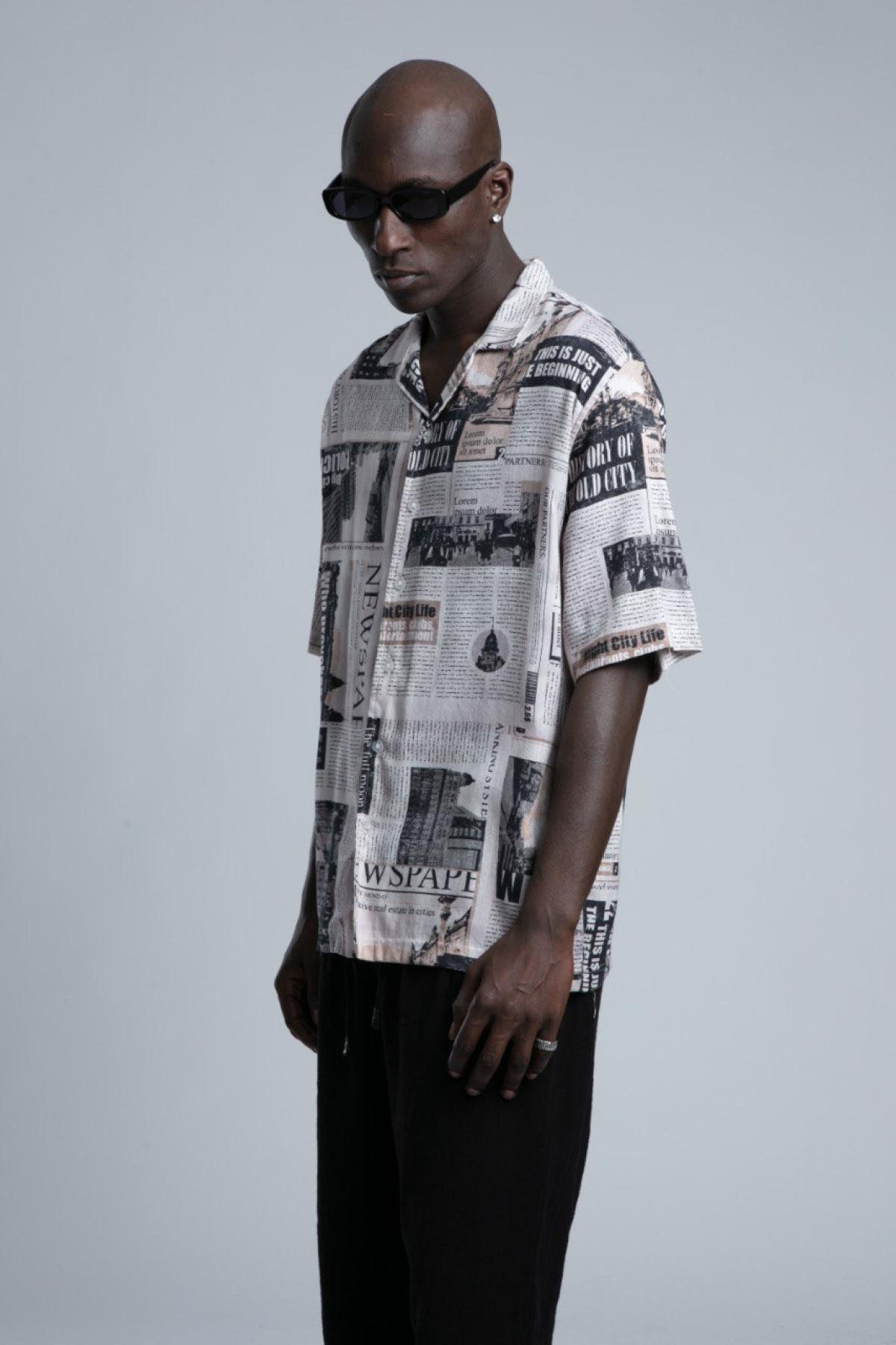 Wholesale Men Cream Printed Short Sleeve Shirt 729981
