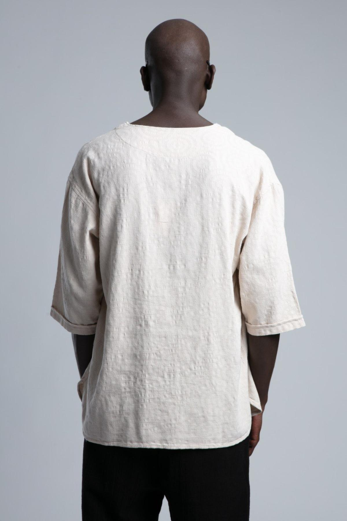 Wholesale Men Cream Short Sleeve Linen Shirt 730441