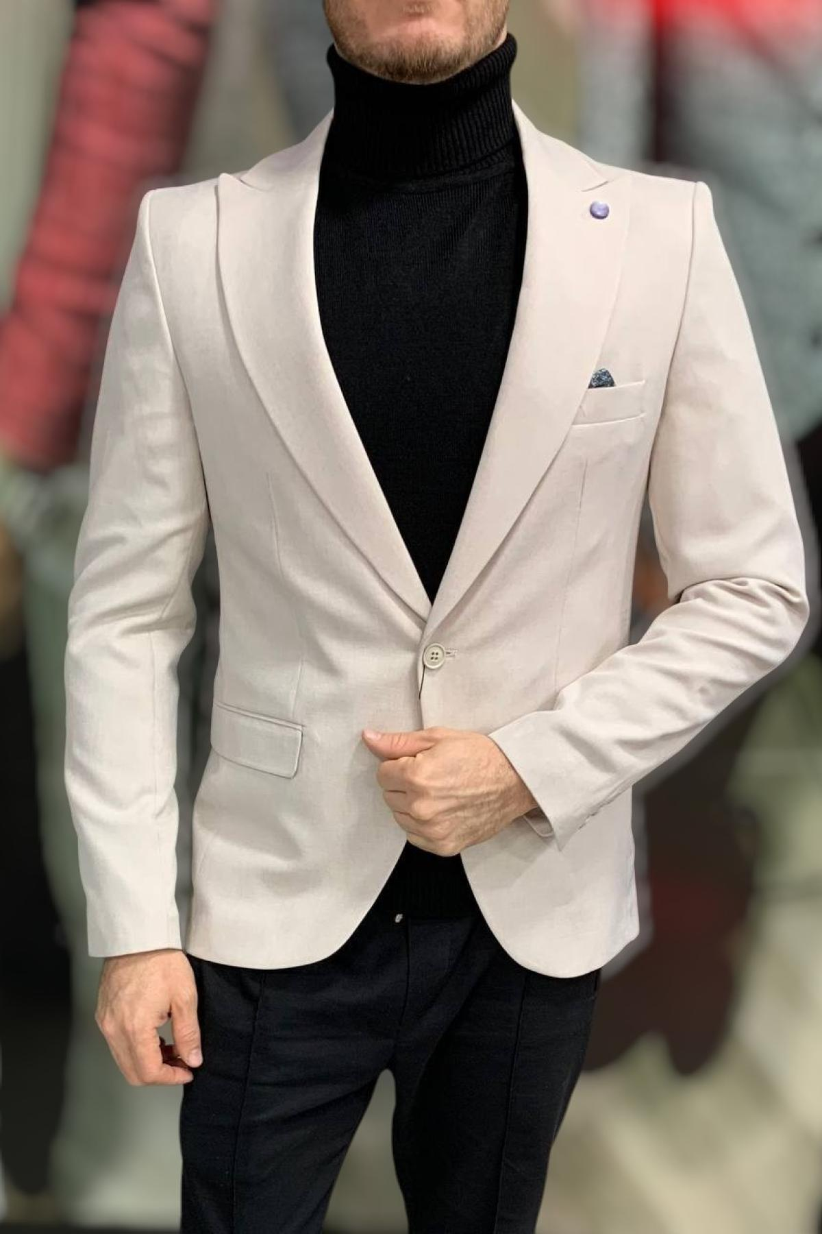 Wholesale Men Cream Single Breasted Blazer Jacket 720101