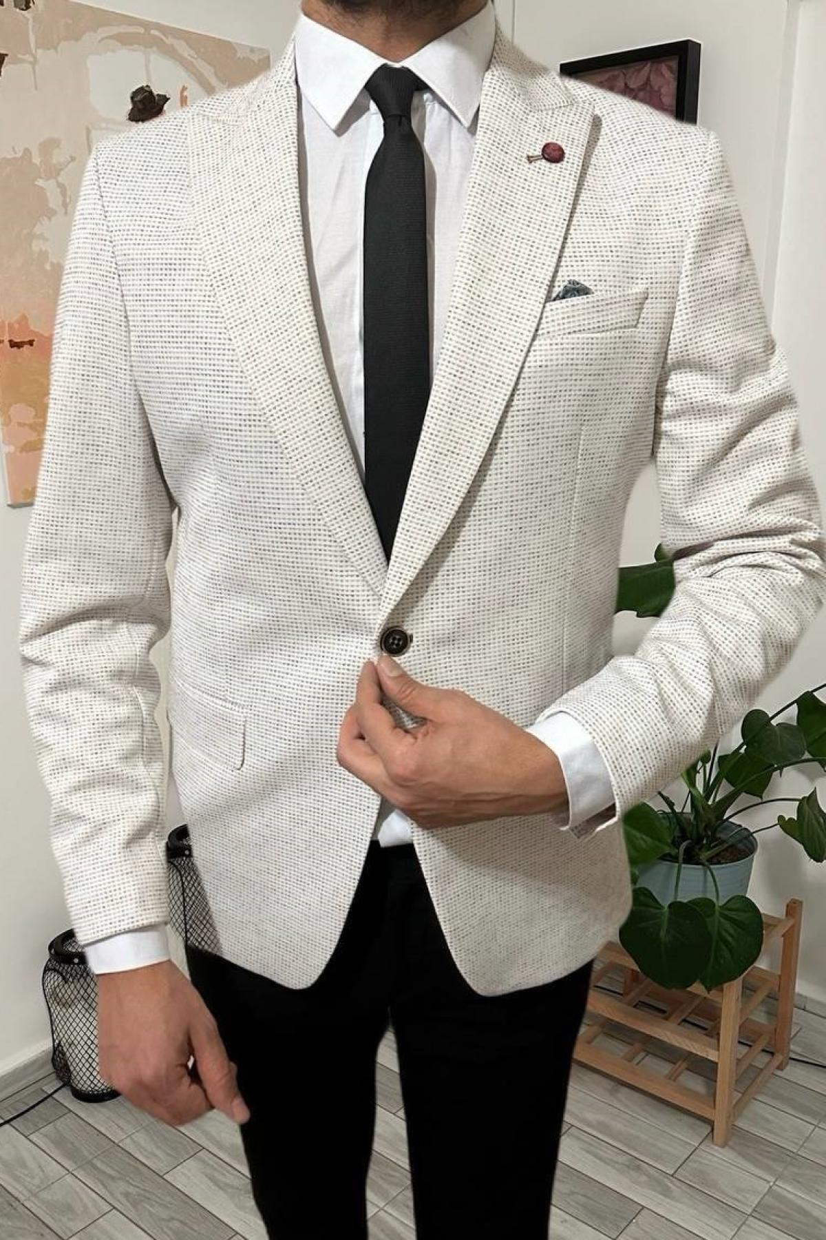 Wholesale Men Cream Single Breasted Blazer Jacket 720252