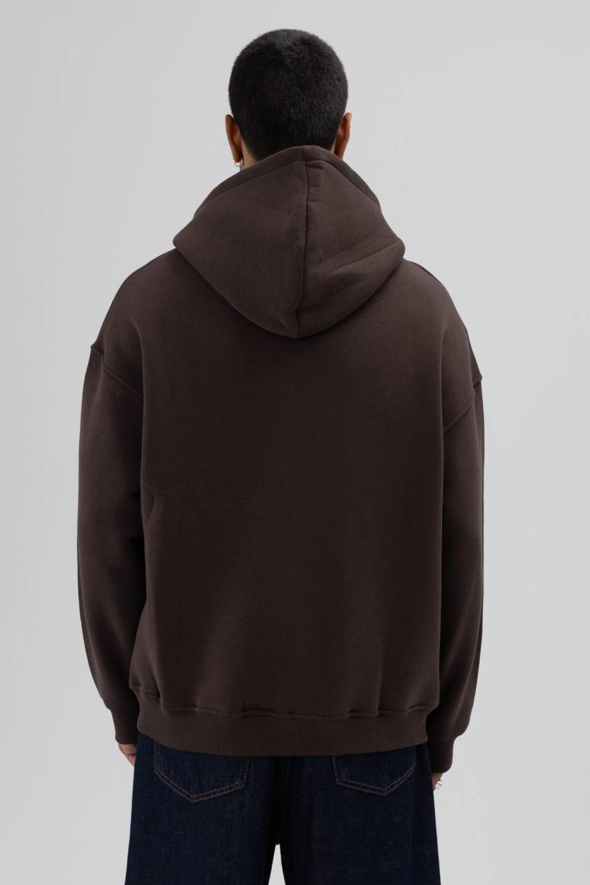 Wholesale Men Dark Brown Zip-Up Hoodie 739104