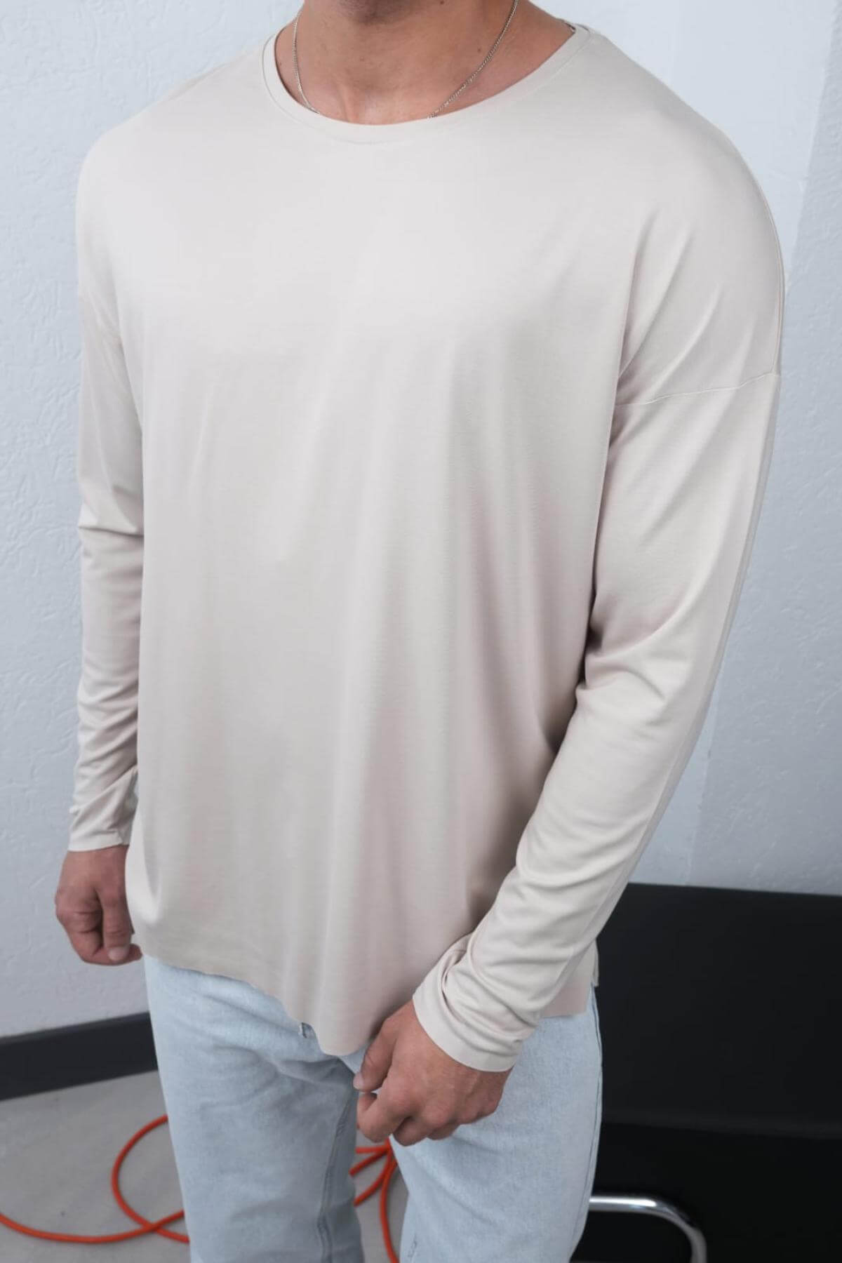 Wholesale Men Ecru Crew-Neck Sweatshirt 738104
