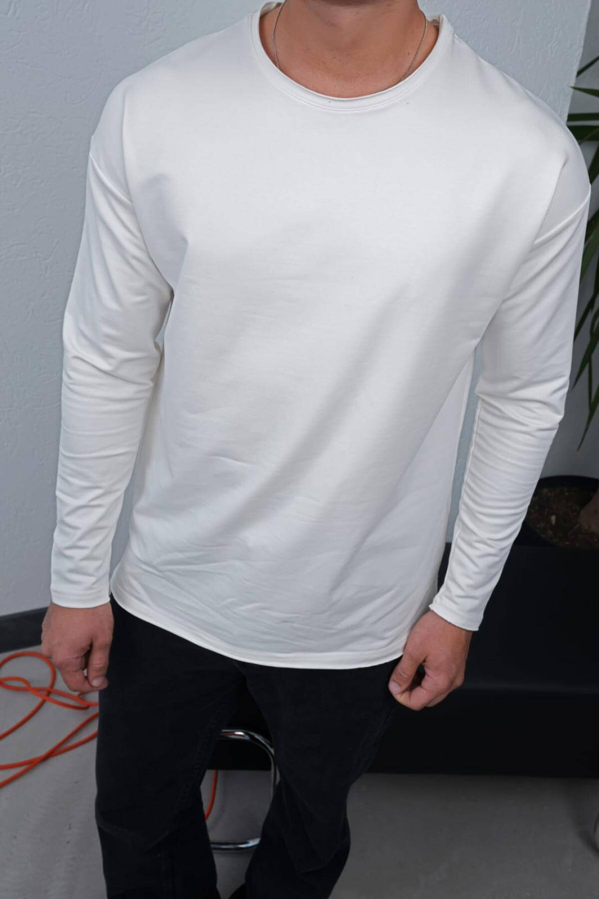 Wholesale Men Ecru Crew-Neck Sweatshirt 738140