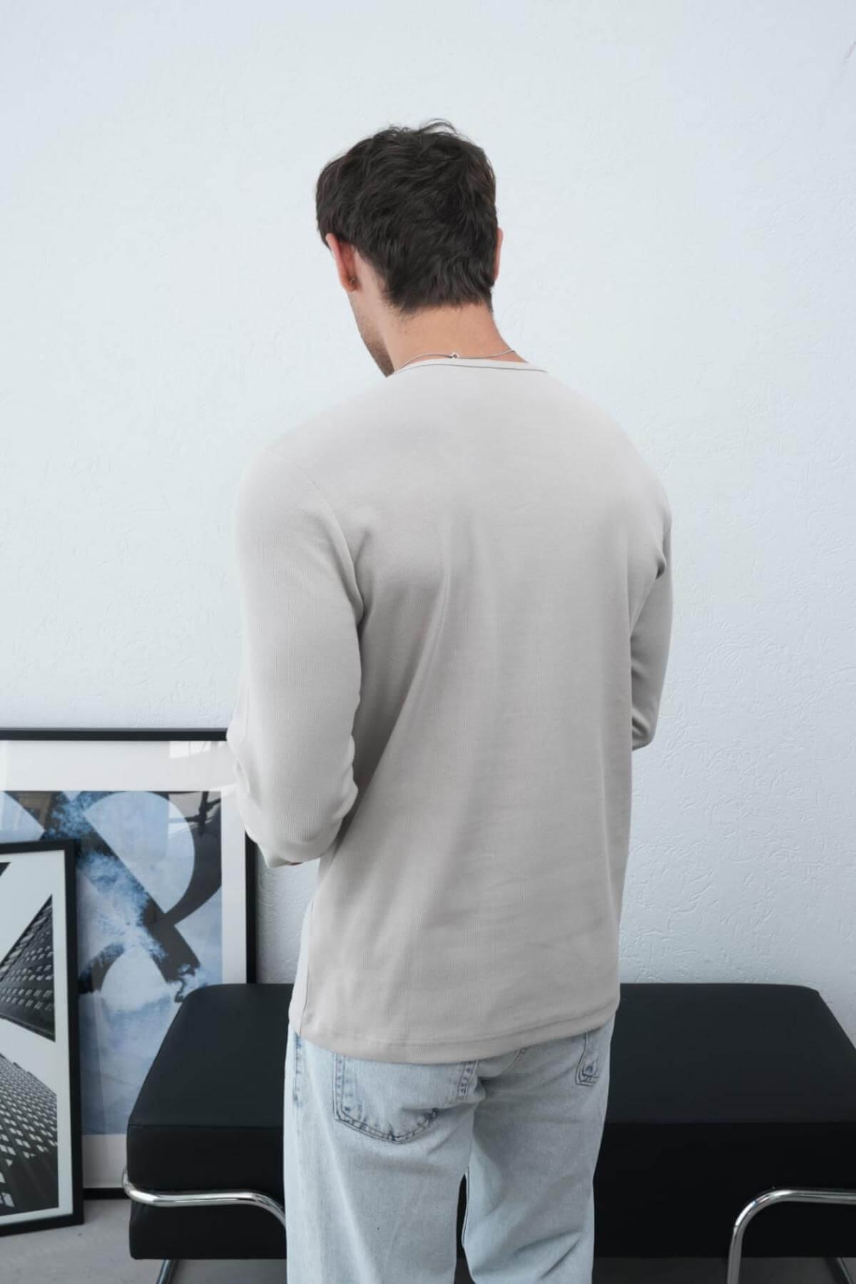 Wholesale Men Ecru Crew-Neck Sweatshirt 738112