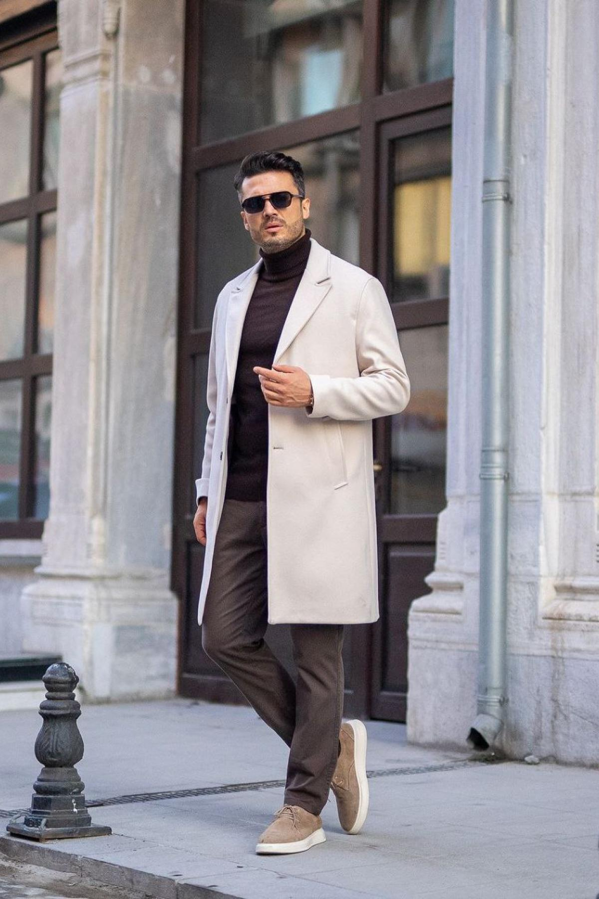 Wholesale Men Ecru Long Coat 738183
