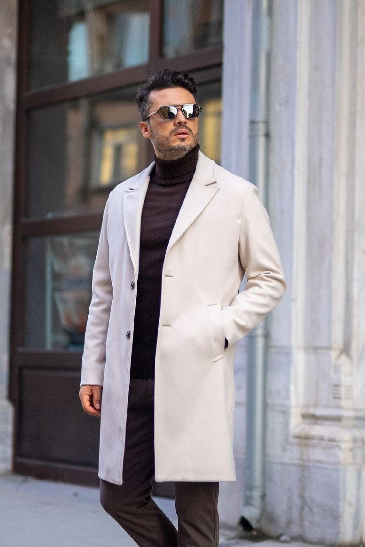 Wholesale Men Ecru Long Coat 738183