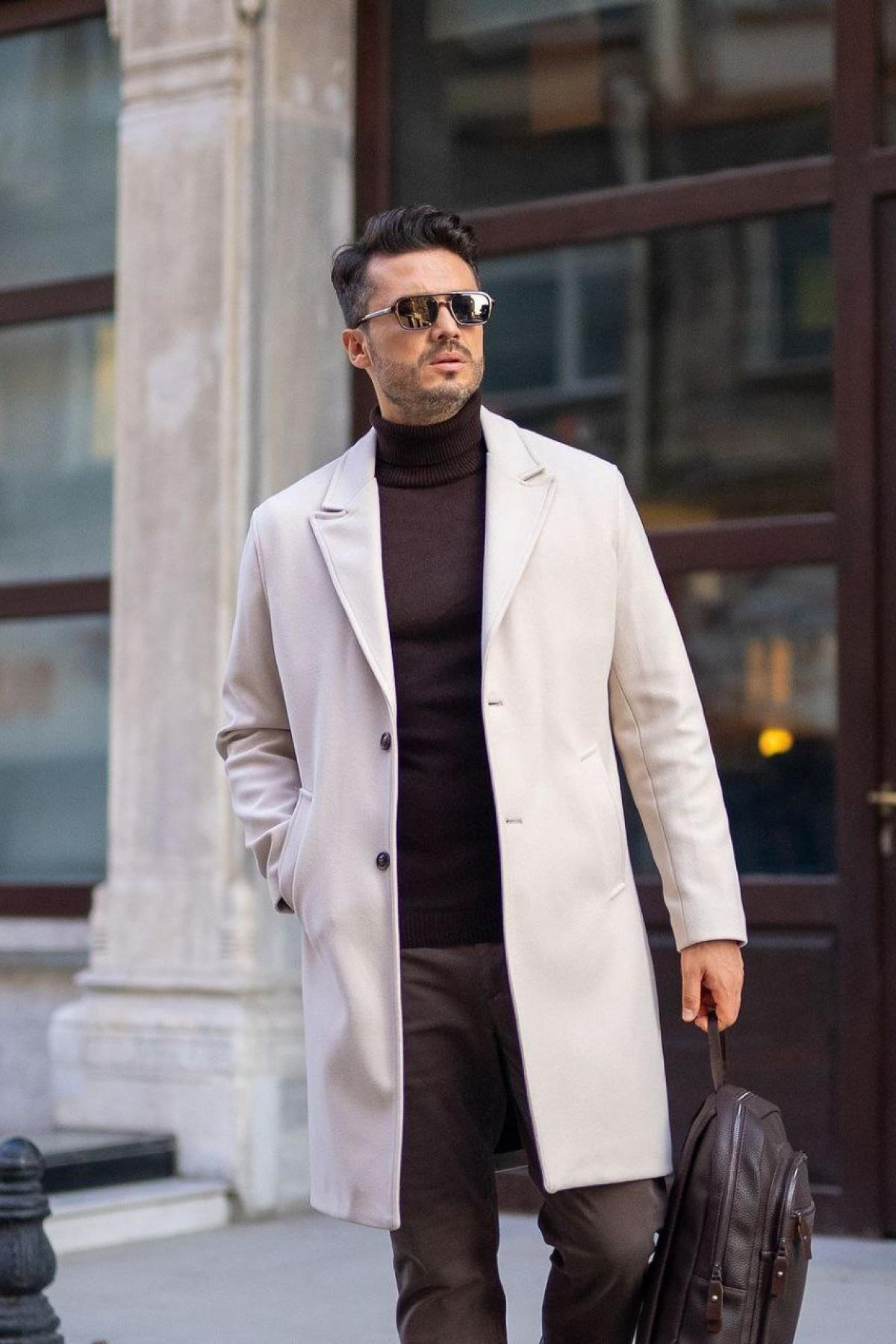 Wholesale Men Ecru Long Coat 738183