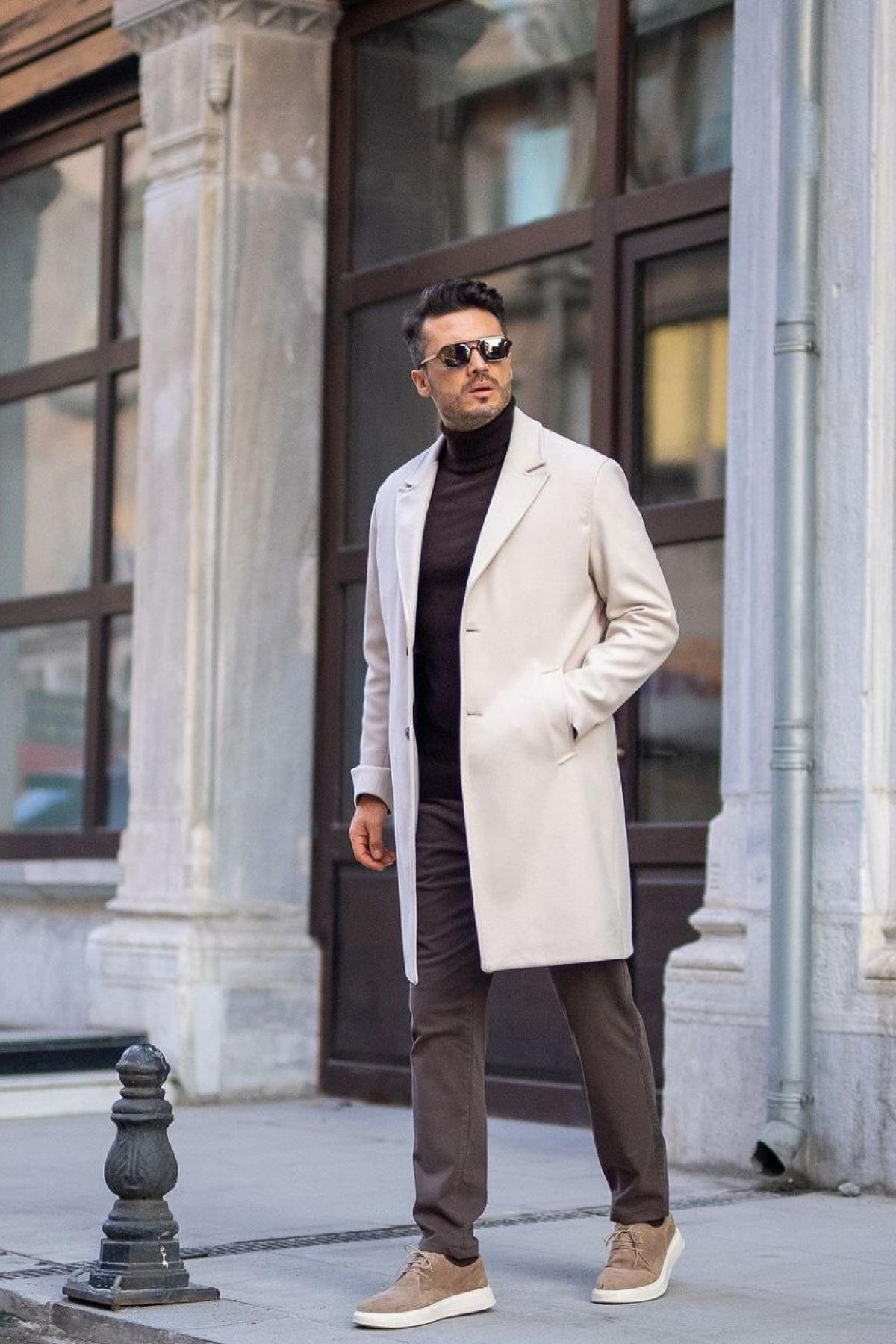 Wholesale Men Ecru Long Coat 738183
