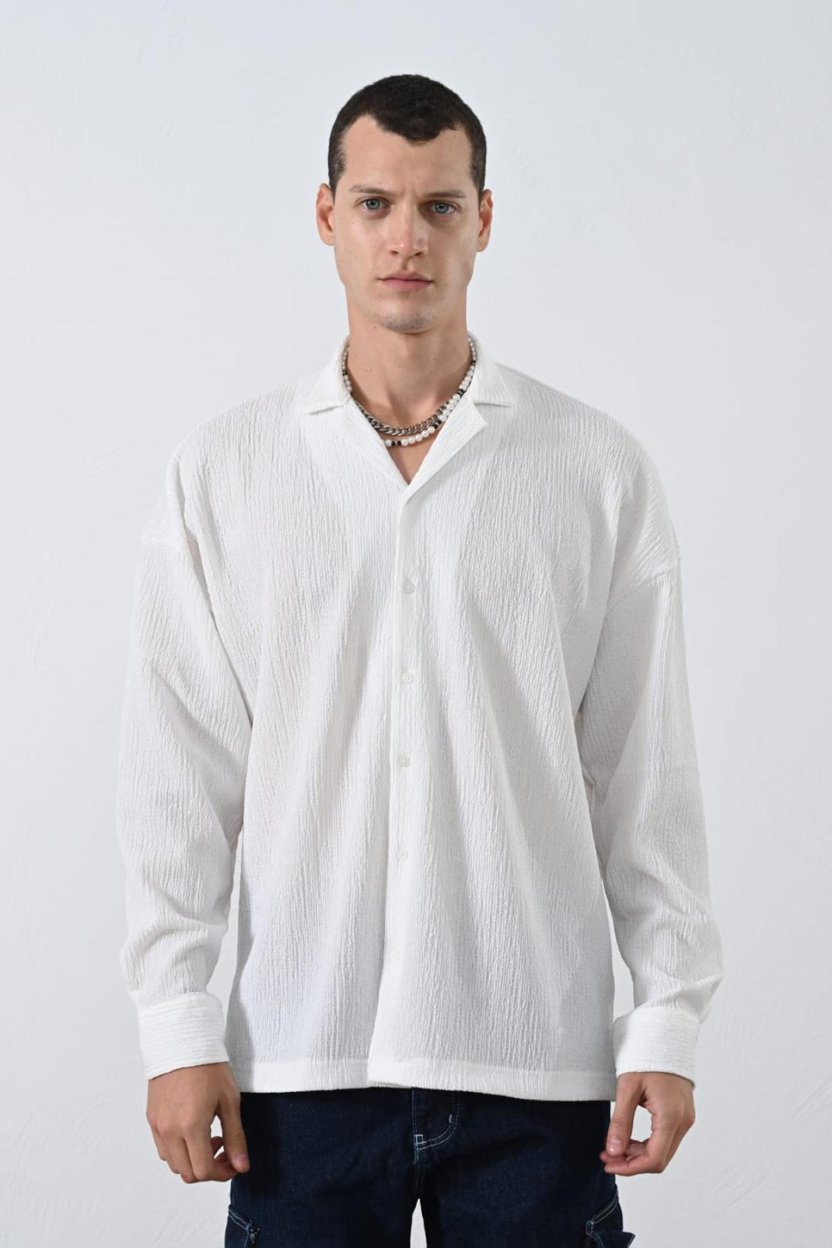 Wholesale Men Ecru Long-Sleeve Shirt 739110