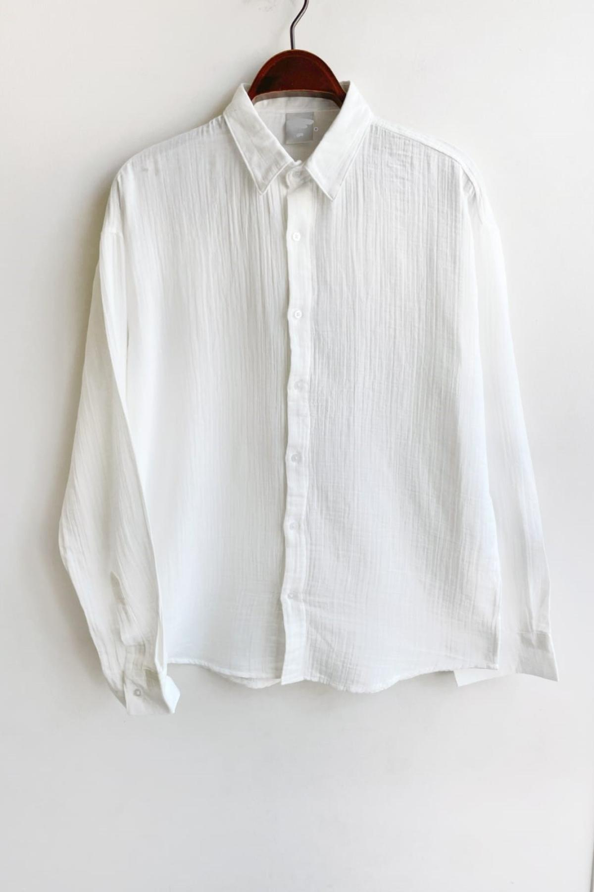 Wholesale Men Ecru Long-Sleeve Shirt 739157