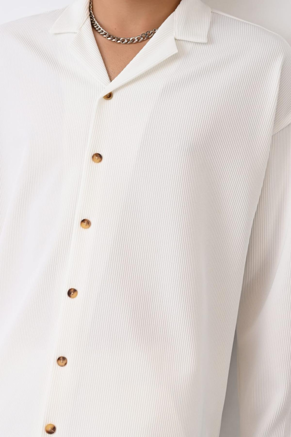 Wholesale Men Ecru Long-Sleeve Shirt 739092