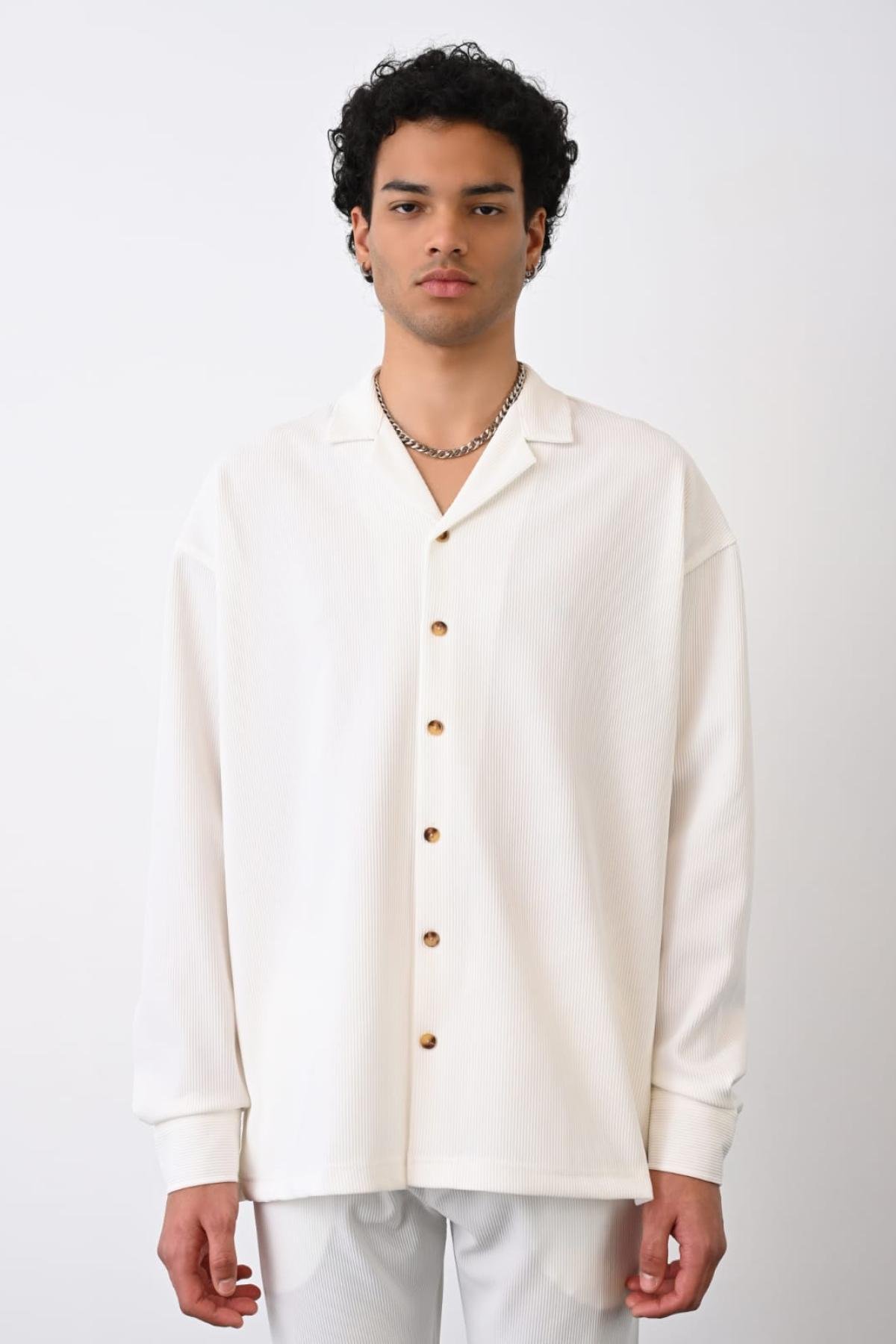 Wholesale Men Ecru Long-Sleeve Shirt 739092