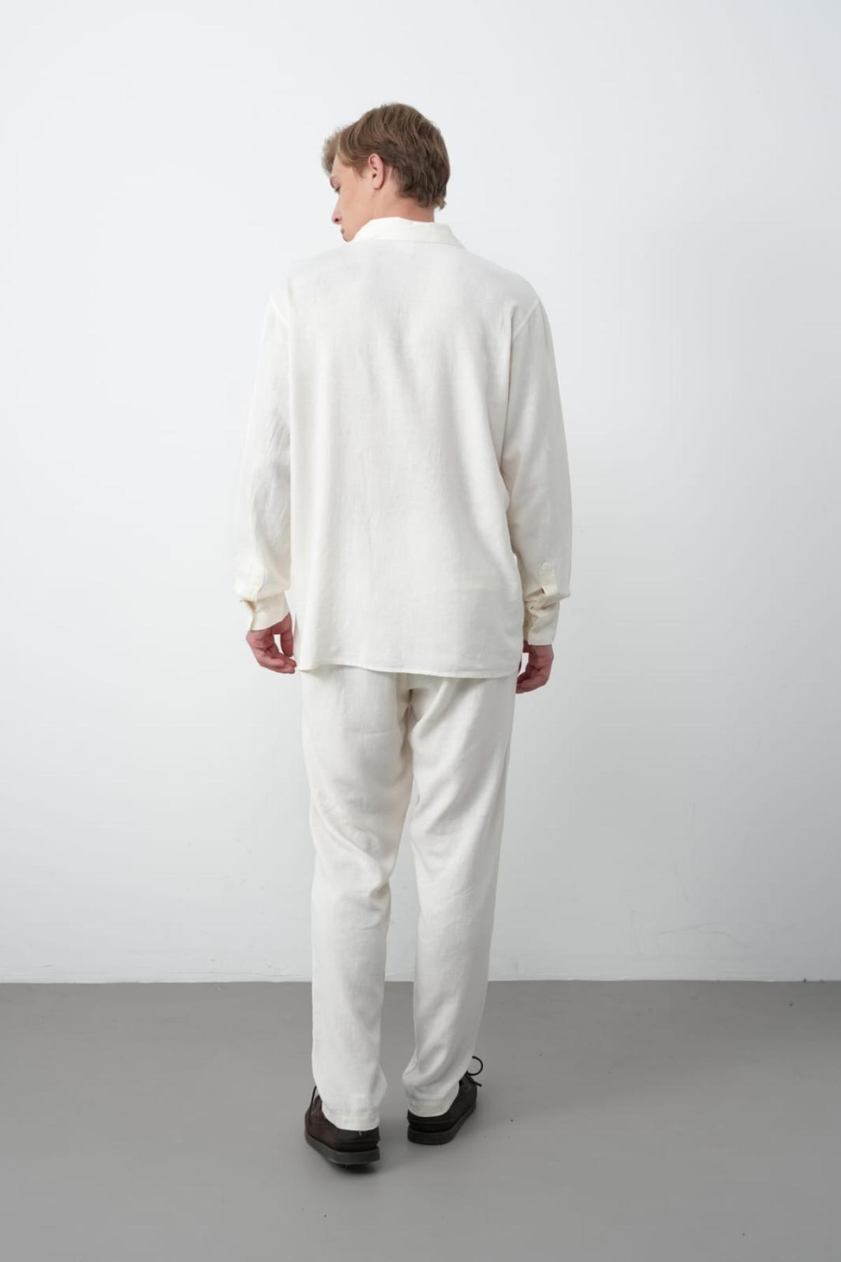 Wholesale Men Ecru Long-Sleeve Shirt 739083