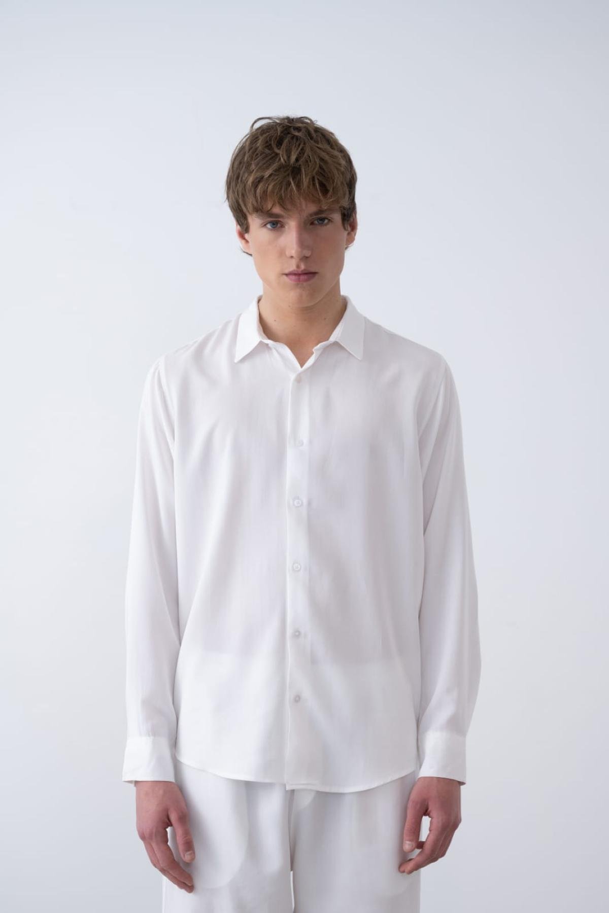 Wholesale Men Ecru Long-Sleeve Shirt 739125