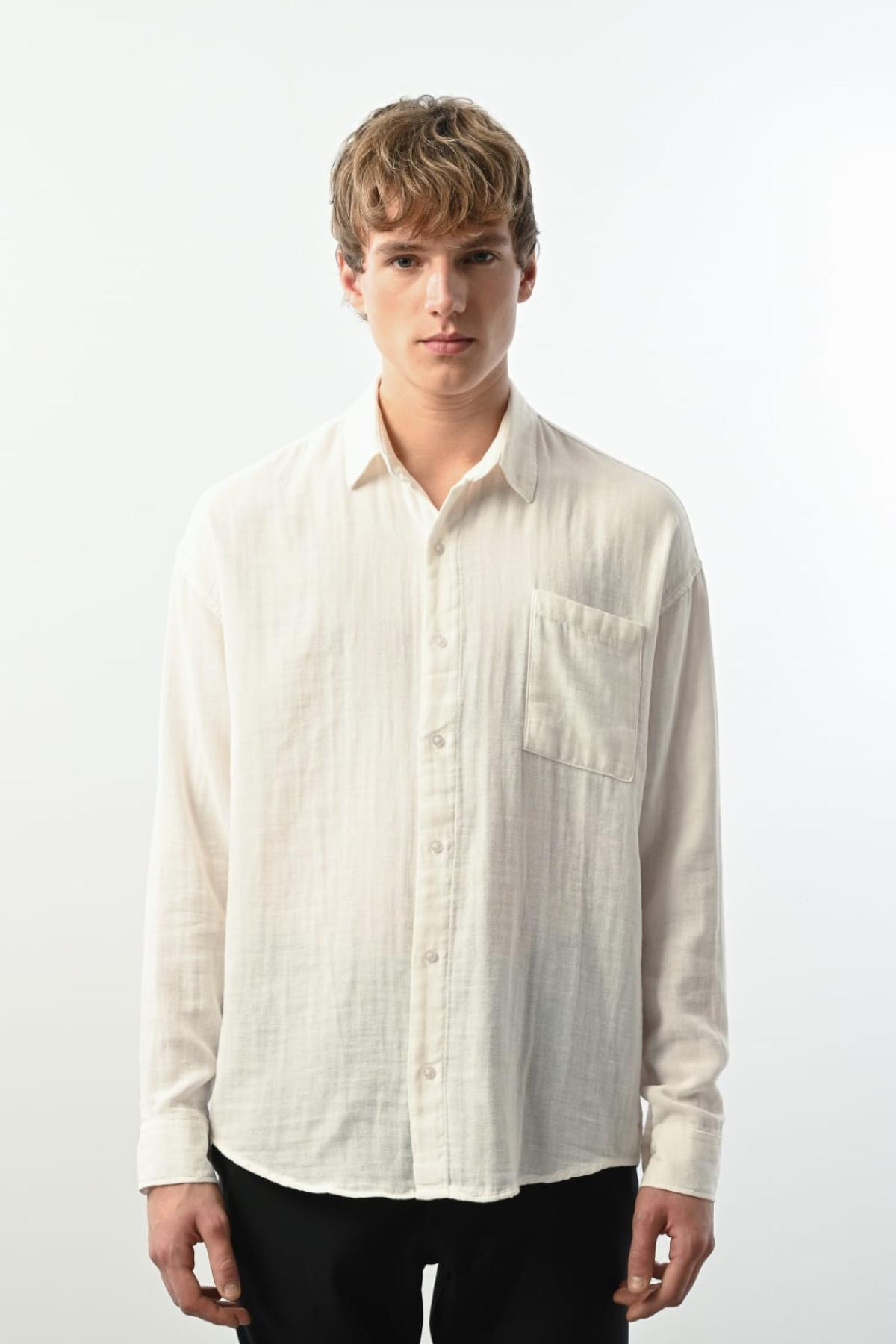 Wholesale Men Ecru Long-Sleeve Shirt 739144