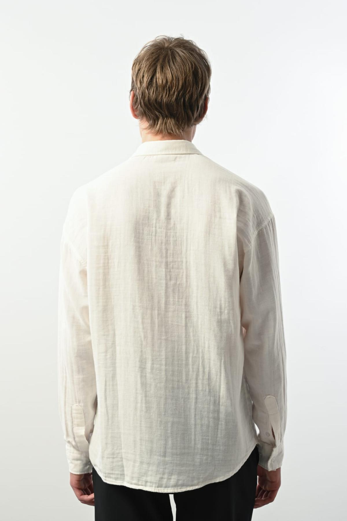 Wholesale Men Ecru Long-Sleeve Shirt 739144