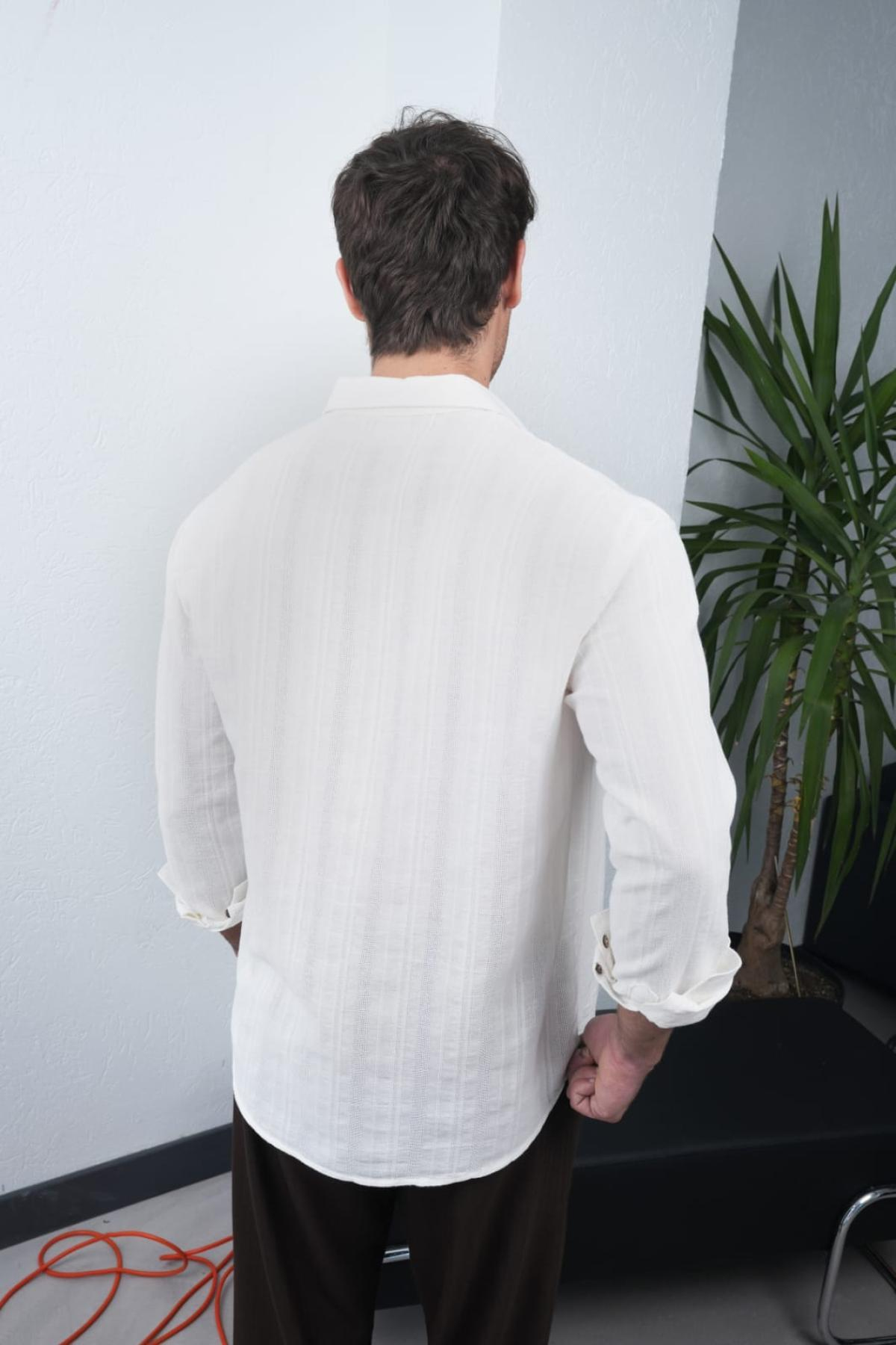 Wholesale Men Ecru Long-Sleeve Shirt 739135