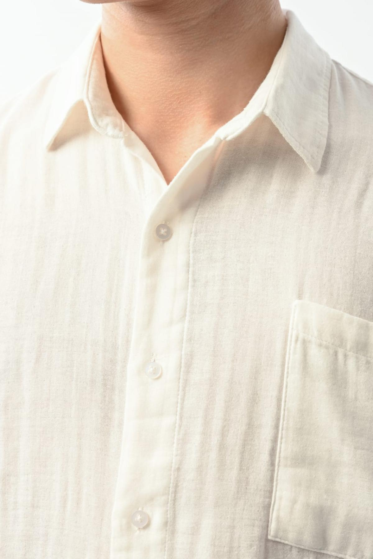 Wholesale Men Ecru Long-Sleeve Shirt 739144