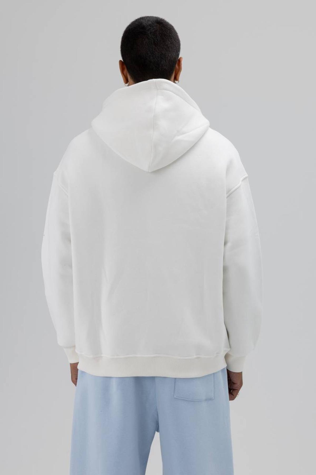 Wholesale Men Ecru Zip-Up Hoodie 739105