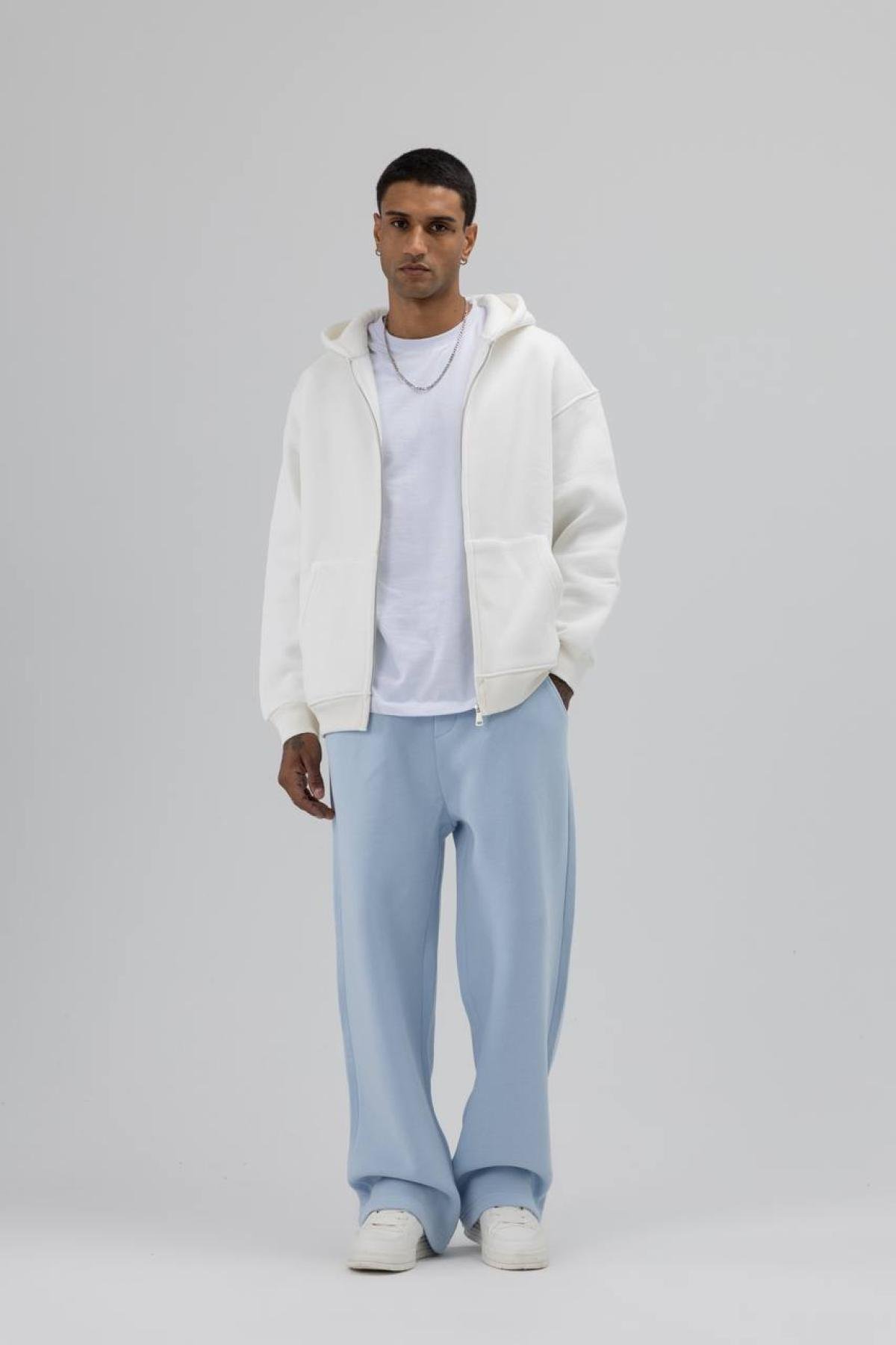 Wholesale Men Ecru Zip-Up Hoodie 739105