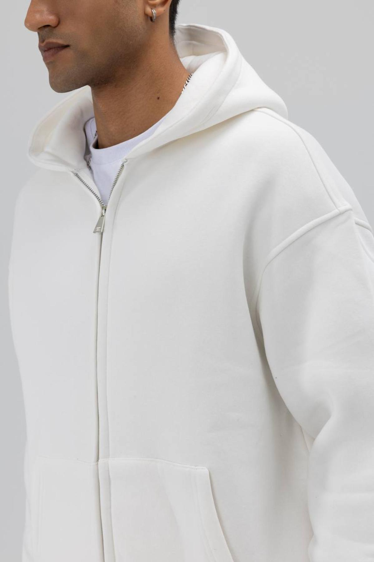 Wholesale Men Ecru Zip-Up Hoodie 739105