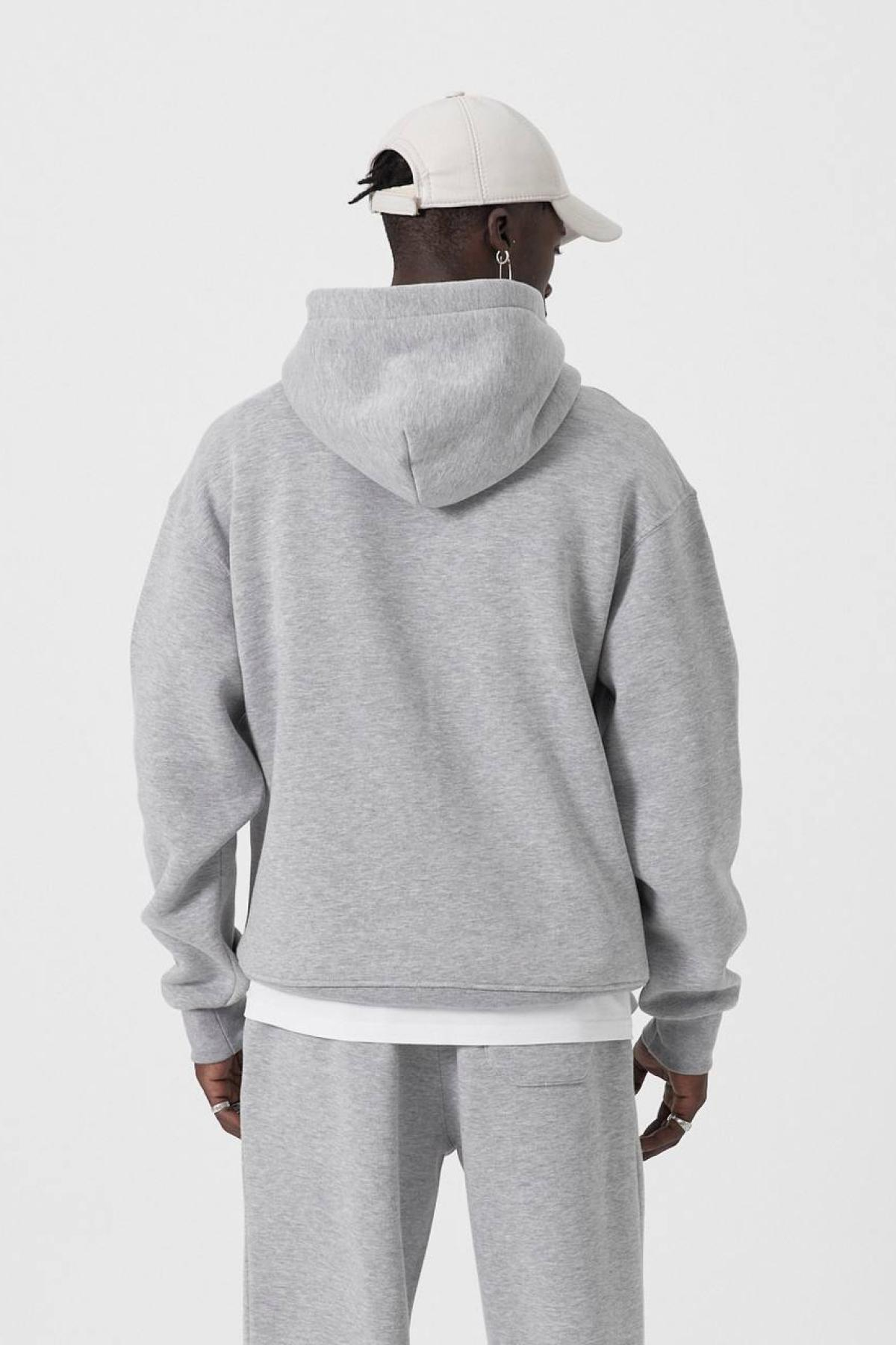 Wholesale Men Gray Hoodie with Kangaroo Pocket 739202