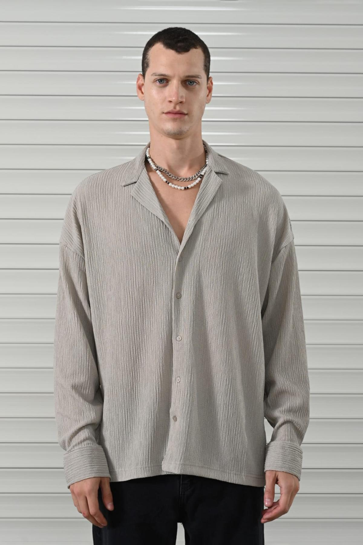 Wholesale Men Gray Long-Sleeve Shirt 739112